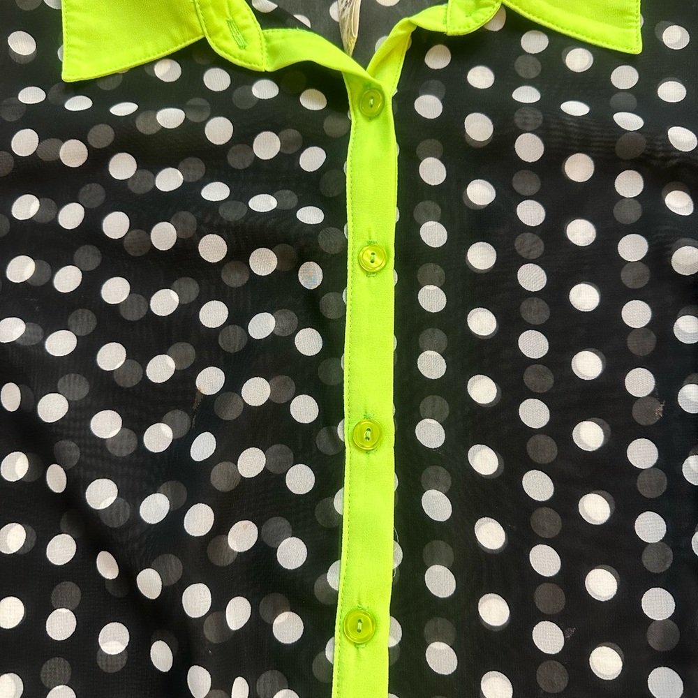 Black Neon Green White Polka Dots Long Sleeves - Picture 4 of 10